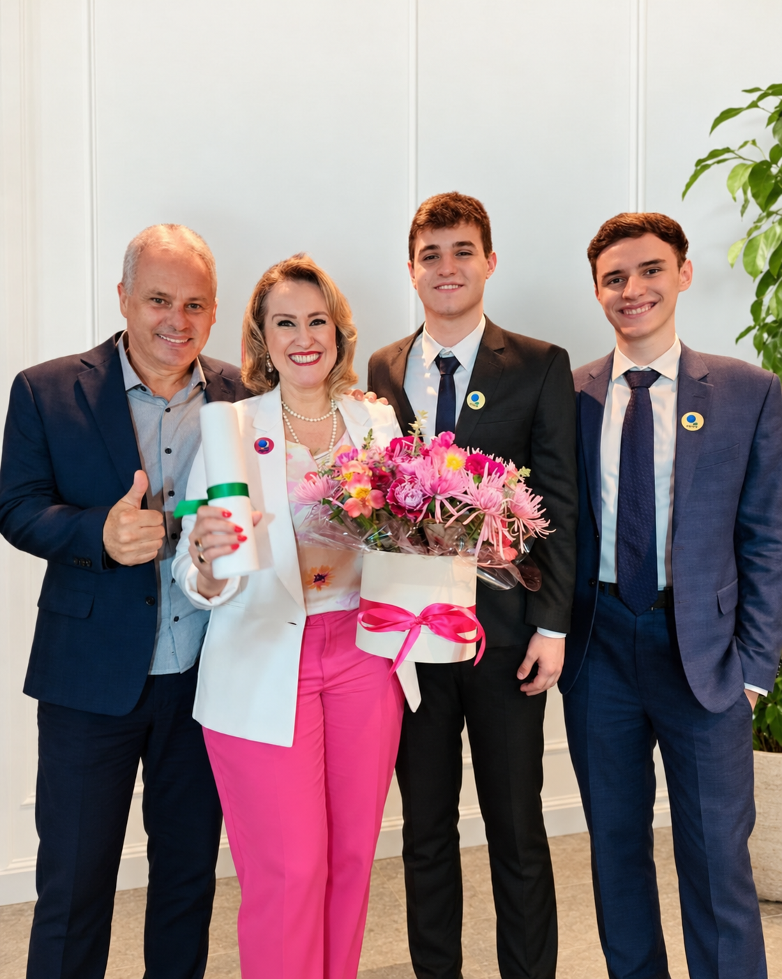 Patrícia com o marido e os dois filhos já adultos